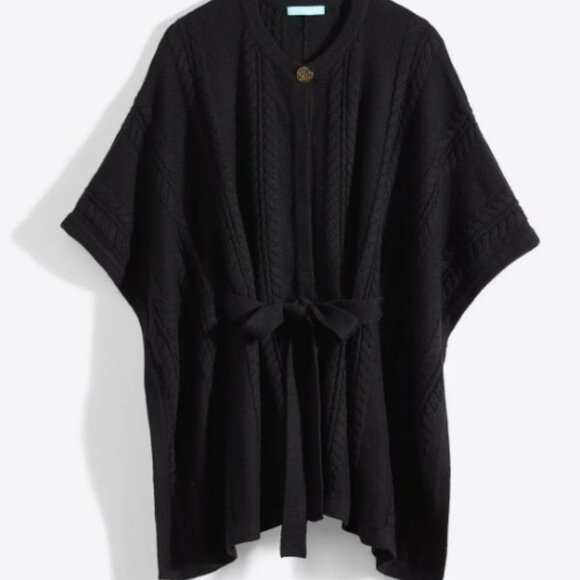 Draper James Sweaters - Draper James Belted Black Cap Poncho Style with Gold Button Size‎ XS - S